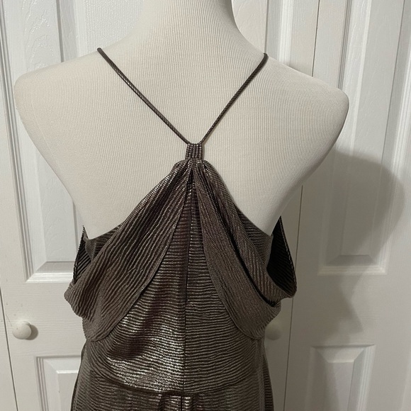 Halston Women’s Hi low Drape Metallic Gunmetal Racer back Midi dress size 8 - Picture 3 of 16